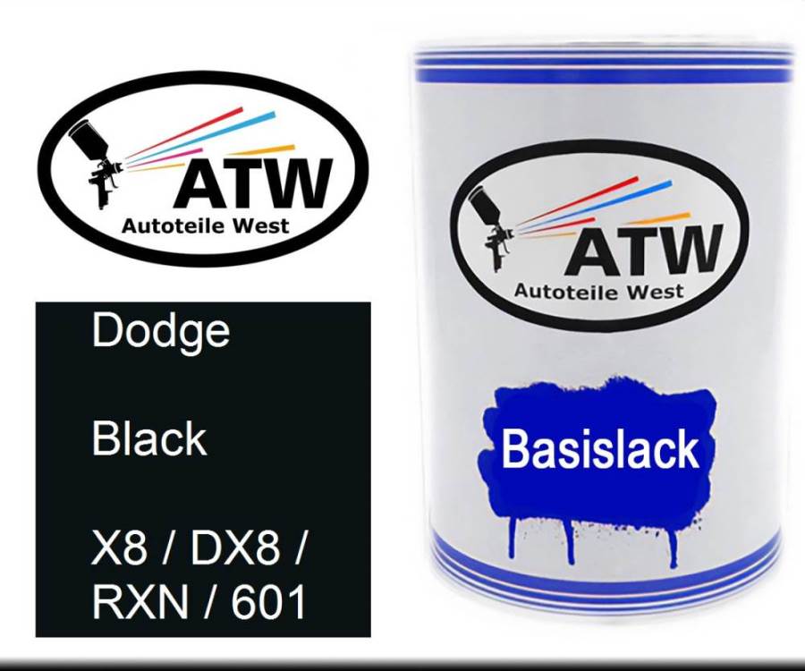 Dodge, Black, X8 / DX8 / RXN / 601: 500ml Lackdose, von ATW Autoteile West.
